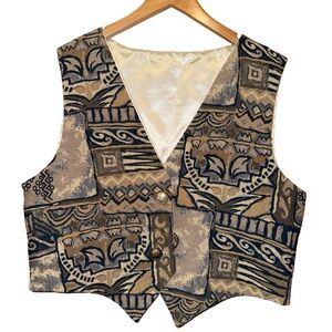 Vtg DION’S of Texas Tapestry Patterned Vest Top with Button Closure